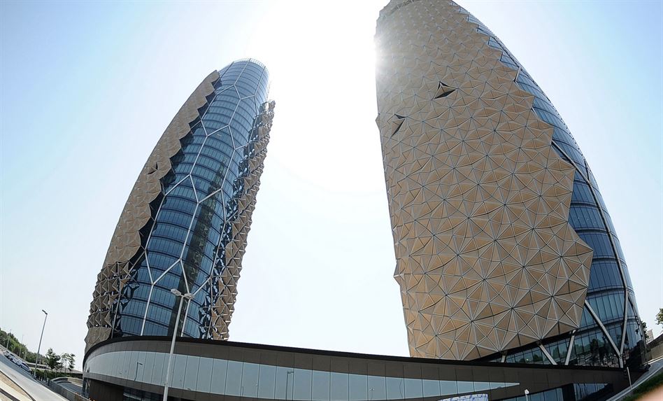 Al Bahar Towers are seen in Abu Dhabi