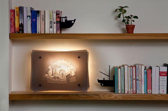 studioknob-layered-storytelling-lighting-fixtured-led-light-design-red-riding-hood-shelf