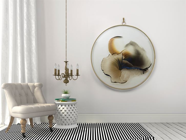 Classic beige armchair and chandelier