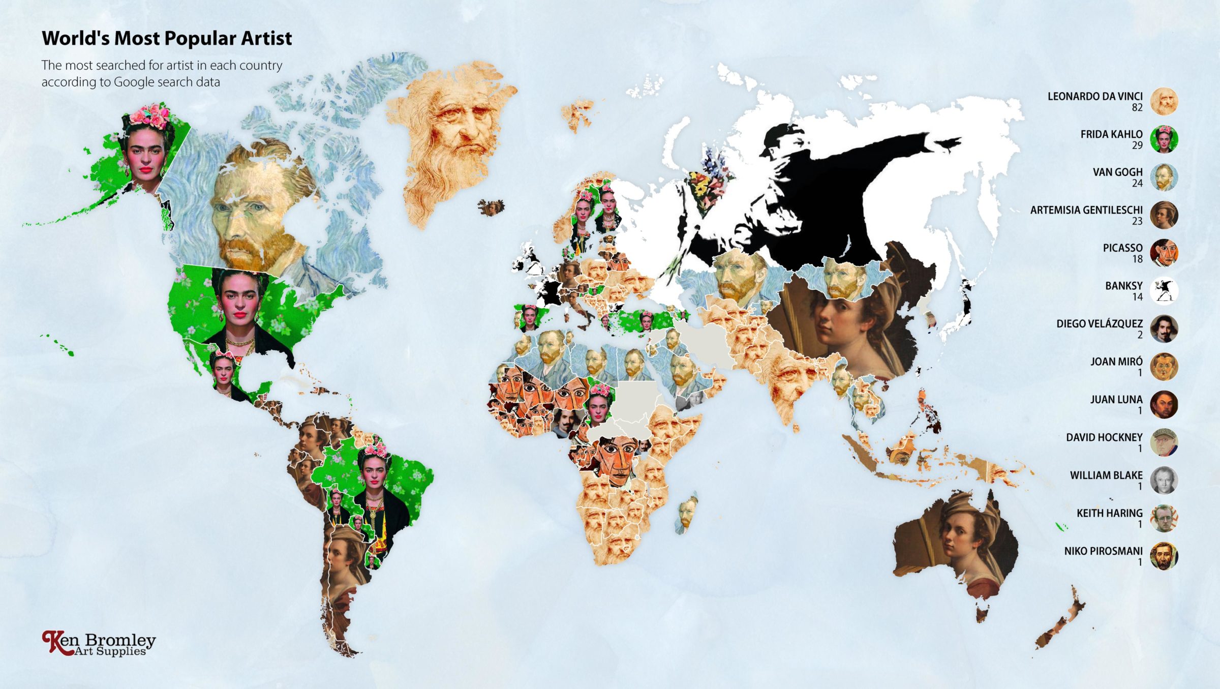 מפת העולם לפי האמנים הכי מחופשים בגוגל