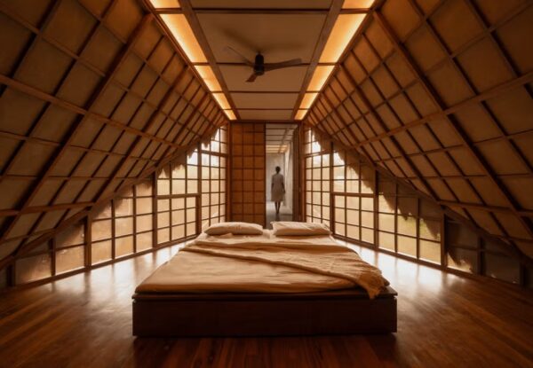 תעלת מים חוצה את הבית הכפרי הזה בהודו