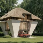 וילה מרחפת: בין מסורת גולמית לצורה גיאומטרית מדויקת