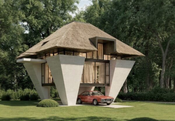 וילה מרחפת: בין מסורת גולמית לצורה גיאומטרית מדויקת