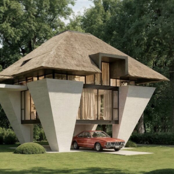 וילה מרחפת: בין מסורת גולמית לצורה גיאומטרית מדויקת