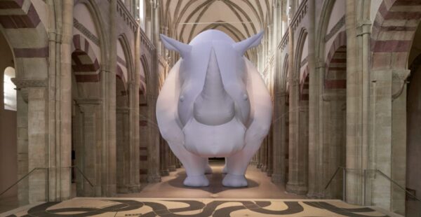 הקרנף שבחדר: איתמר גוב מציג קרנף מתנפח בלב כנסייה בברלין